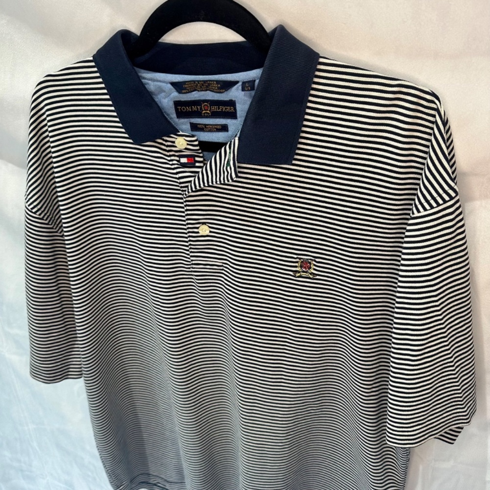 Vintage Tommy Hilfiger Stripped Crest Golf Polo, Size Large